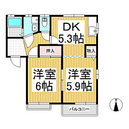 メゾン三星D 2DKの間取図画像