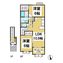 ソレイユ 2LDKの間取図画像