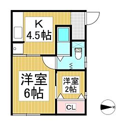 愛山荘B棟 2Kの間取図画像