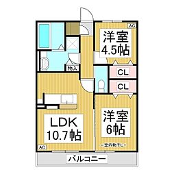 ラ・フェリーチェ 2LDKの間取図画像