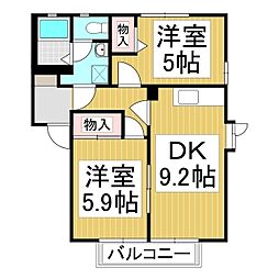 ホワイトディアス松川A 2DKの間取図画像
