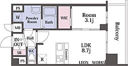 プレサンス天王寺ヴィヴァン 1004 10階1LDKの間取り