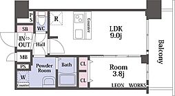 プレサンス天王寺ヴィヴァン 1008 10階1LDKの間取り