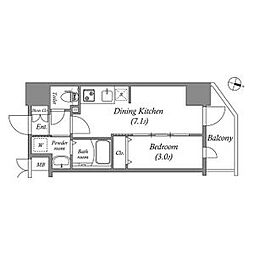 アドバンス大阪フルーヴ 1404 14階1DKの間取り