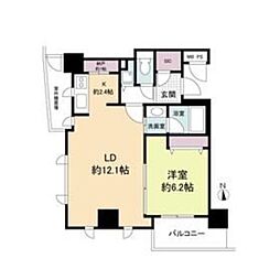 クロスレジデンス大阪新町 1LDKの間取図画像
