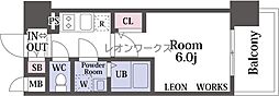 エスリード難波VALORE 1Kの間取図画像