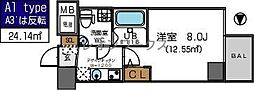 TheParkcross阿波座 1Kの間取図画像