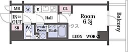 アドバンス大阪メルディア 1Kの間取図画像