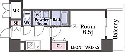 ワールドアイ難波City Gate 1Kの間取図画像