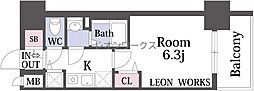 レオンコンフォート阿波座西 1Kの間取図画像