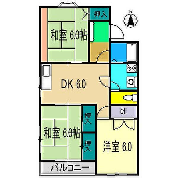 パルデンス尾崎 32(西）｜高知県高知市上町4丁目(賃貸マンション3DK・2階・62.11㎡)の写真 その2