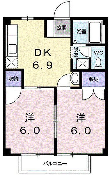 コーポ中岡 202｜高知県高知市神田(賃貸アパート2DK・2階・40.04㎡)の写真 その2