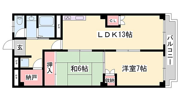 ハイツ柳井 ｜兵庫県姫路市北平野2丁目(賃貸マンション2LDK・2階・60.48㎡)の写真 その2