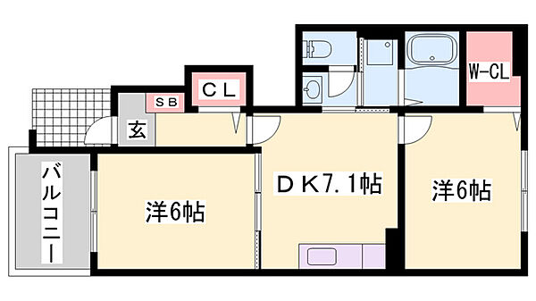 ノイ・フリーデＢ ｜兵庫県姫路市広畑区蒲田2丁目(賃貸アパート2DK・1階・44.75㎡)の写真 その2