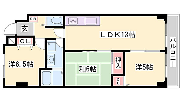 ブルーエス ｜兵庫県姫路市安田4丁目(賃貸マンション3LDK・3階・67.22㎡)の写真 その2