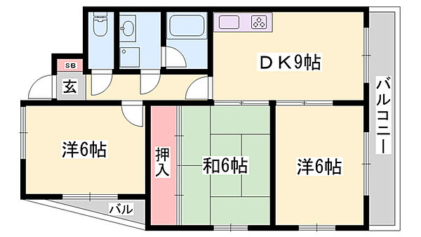 ピュアコート北八代 ｜兵庫県姫路市北八代1丁目(賃貸マンション3DK・3階・56.70㎡)の写真 その2