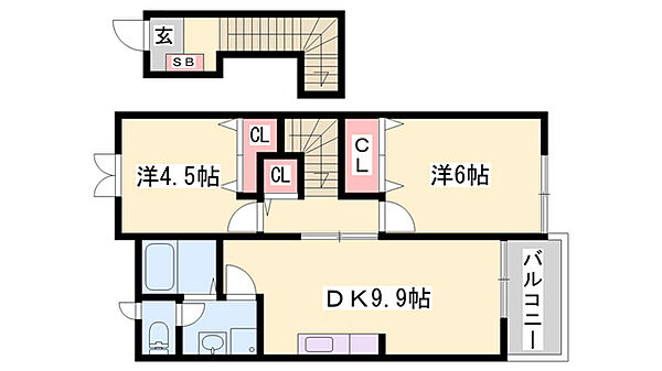 サザンリーフB ｜兵庫県西脇市野村町(賃貸アパート2DK・2階・51.67㎡)の写真 その2