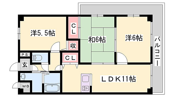 大雄マンション ｜兵庫県姫路市白浜町宇佐崎北3丁目(賃貸マンション3LDK・3階・64.09㎡)の写真 その2