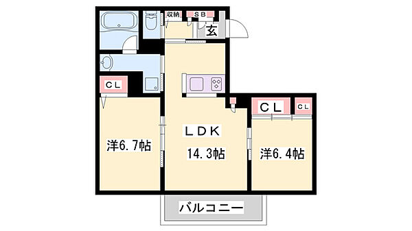 シャーメゾンLa・Fami ｜兵庫県姫路市井ノ口(賃貸アパート2LDK・2階・62.37㎡)の写真 その2