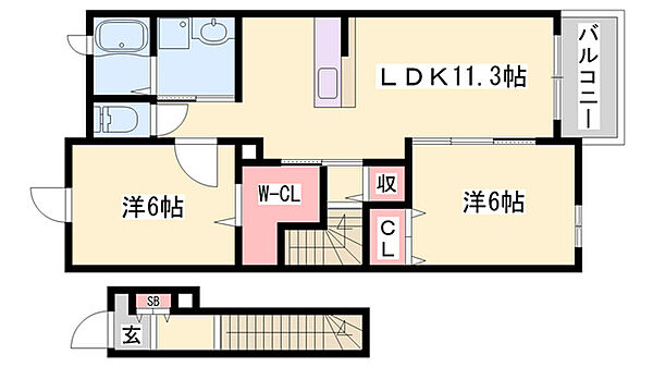 ソレイユＡ ｜兵庫県赤穂市北野中(賃貸アパート2LDK・2階・58.21㎡)の写真 その2