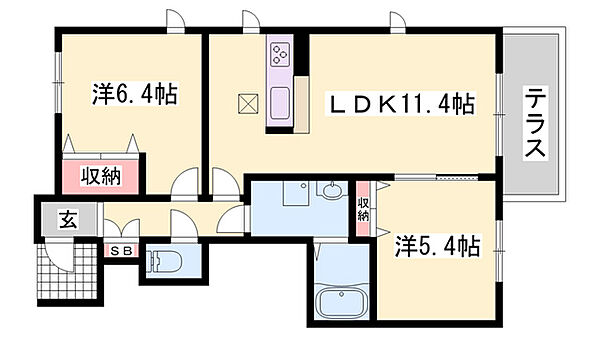 兵庫県揖保郡太子町立岡(賃貸アパート2LDK・1階・53.94㎡)の写真 その2