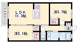 ローザンコート 2LDKの間取図画像