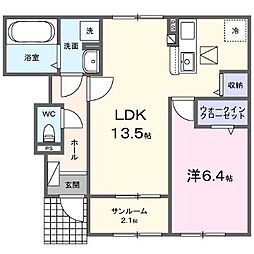 パルミエA 1LDKの間取図画像