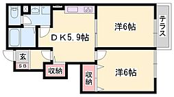 宮北ガーデンハウス 2DKの間取図画像