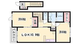 メゾン・ド・キャッスル赤穂 2LDKの間取図画像