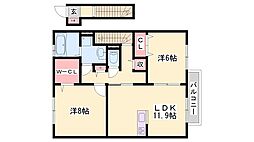 セジュール小川 2LDKの間取図画像