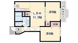 サンA棟 2LDKの間取図画像