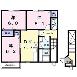 さわやか壱番館 3DKの間取図画像