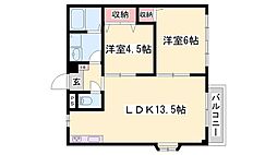 エルディム松本 2LDKの間取図画像