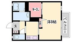 グリーンロード上中 1Kの間取図画像