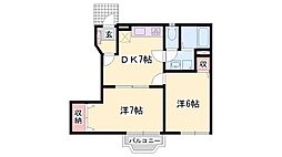 リバーサイドパレス松陽 2DKの間取図画像