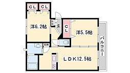 セントリビエ 2LDKの間取図画像