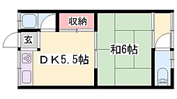 双葉荘2 1DKの間取図画像