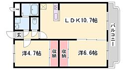 リバーサイド兼田 2LDKの間取図画像