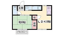 ハイツ千年藤 1LDKの間取図画像