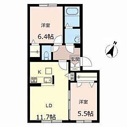 シャーメゾン粟津 2LDKの間取図画像