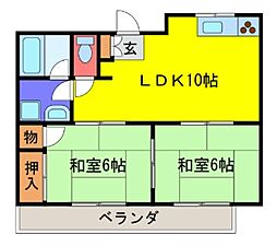 ハイツやまびこB棟 2LDKの間取図画像