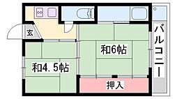 ビレッジハウス城東4号棟 2Kの間取図画像
