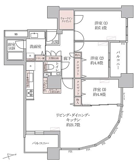 角住戸×88.92?×12階部分