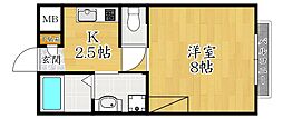 クラウディア長尾 1Kの間取図画像