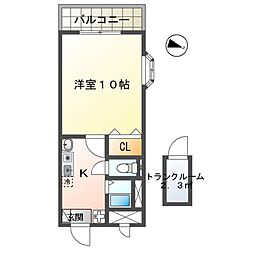 十一屋ブラウンシュガービル 1Kの間取図画像
