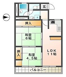 八日市ハイツ 2LDKの間取図画像