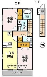 JR常磐線 綾瀬駅 徒歩19分の賃貸アパート 2階2LDKの間取り