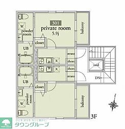 アーべインテラス青戸 3階1Kの間取り
