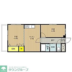 クリスタルビル 2DKの間取図画像