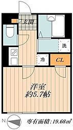 グランディール2 1Kの間取図画像